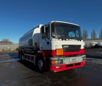 Side View: 2004 ERF ECS 230 19,000-liter fuel tanker with 5 compartments, hose & reel, and low mileage (100k km).