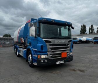 2013 Scania P360 6x2 Fuel Tanker VFA with manual gearbox, 20,000-litre aluminium barrel divided into five compartments, front mounted delivery hose, digital metering system, integrated sun-visor with spotlights, camera system and access ladder.