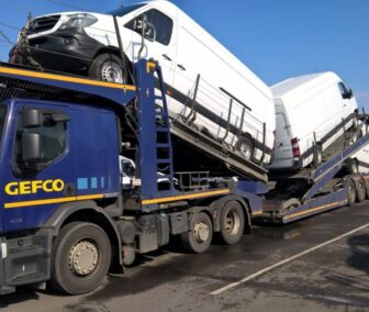 Three Mercedes-Benz Vans being exported from the UK.