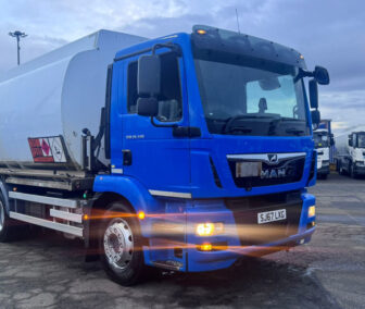 2017 MAN TGM26.340 Fuel Tanker For Sale: Euro 6 MAN TGM 26.340 fuel tanker with 20,000L aluminum tank, front-mounted delivery system, registration SJ67 LXG, available for worldwide export