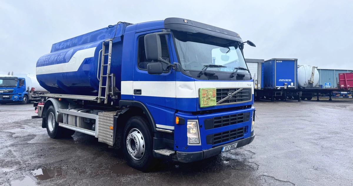 Used 2007 Volvo FM9.340 fuel tanker with 13,000 litre capacity, 5 compartments, blue and white livery, right hand drive, Irish registered, available for worldwide export from UK