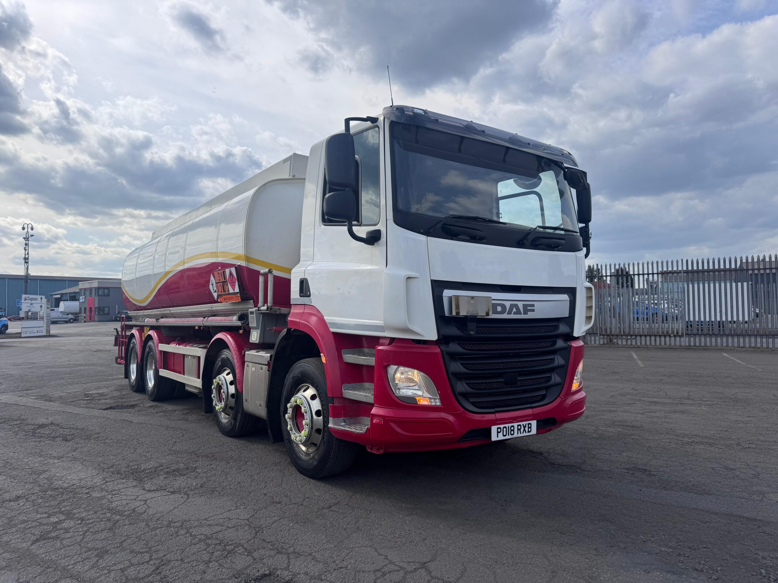 For Sale: 2018 DAF CF410 8x4 fuel tanker truck with 25,000L capacity, 5 compartments, Euro 6, 349K km & RHD. Worldwide shipping available. Call or WhatsApp Paul on: +44 7712 674458