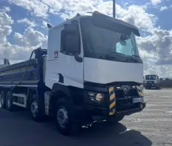 Used 2015 Renault C430 8x4 steel body tipper truck for sale in the UK with worldwide export shipping to Guyana, Jamaica, Mozambique and Tanzania.